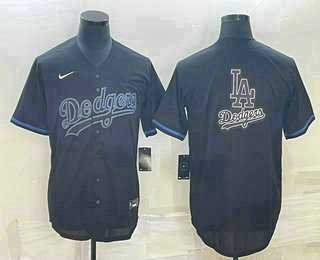 Mens Los Angeles Dodgers Black Team Big Logo Cool Base Stitched Jersey